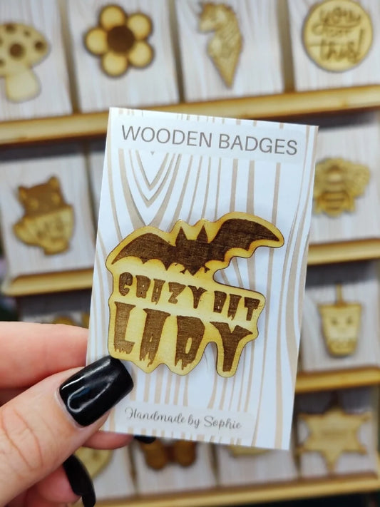 Wooden badge | Handmade pocket gift | Cute present for him her | Gothic funny badge | Animal