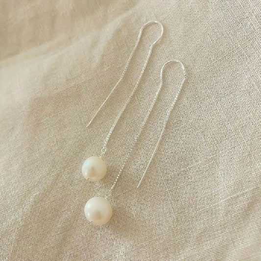 Pearl Eleanor Threader Earrings - Sterling Silver