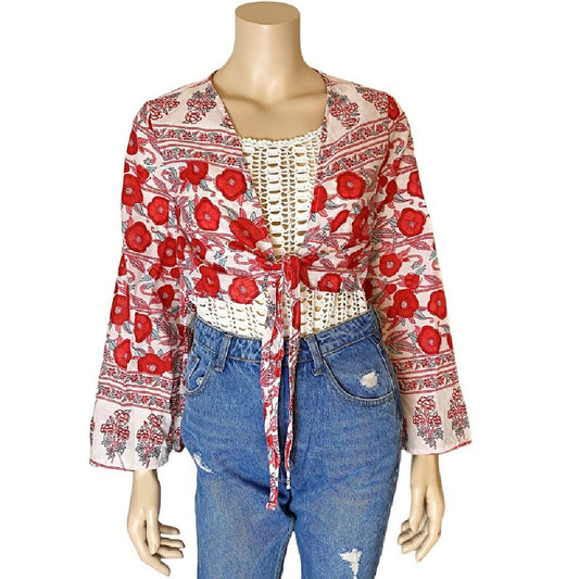 BLOCK PRINT FLORAL TIE FRONT TOP - 10/12