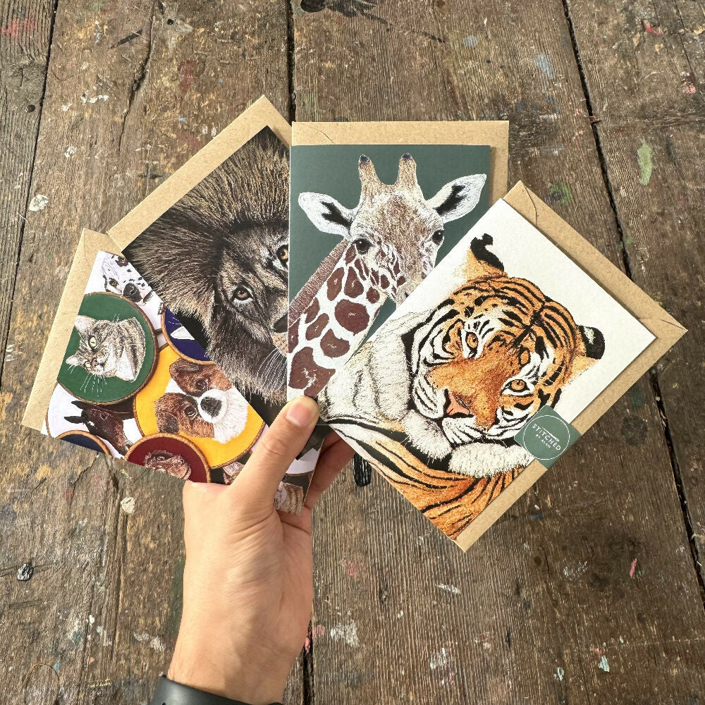 Embroidered Giraffe Recycled Greetings Card