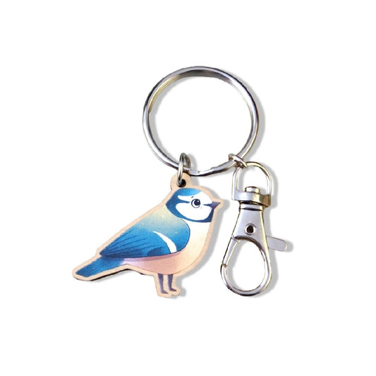 Blue Tit Wooden Charm Keyring