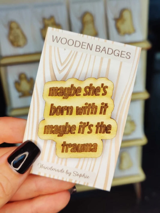 Wooden badge | Handmade pocket gift | Cute present for him her | Gothic funny badge | Animal