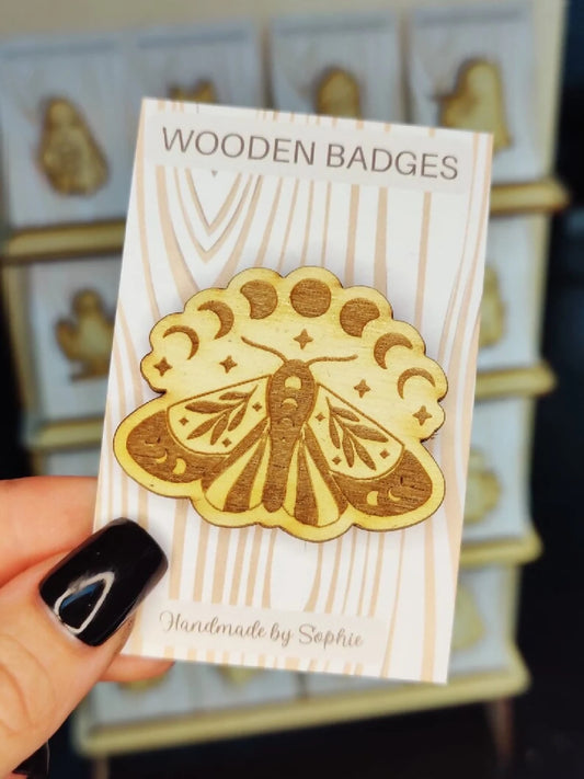 Wooden badge | Handmade pocket gift | Cute present for him her | Gothic funny badge | Animal