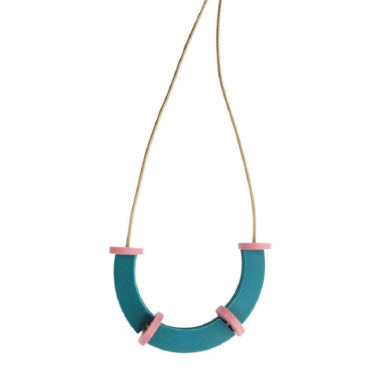 3D Printed Block Necklace in Morandi Green, Mordandi Purple & Brown